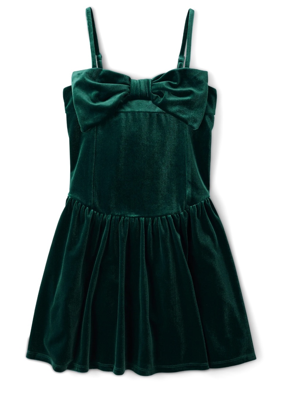 Sugar & Jade Girls Green Velvet Bow Dress Size 10 Adjustable Straps